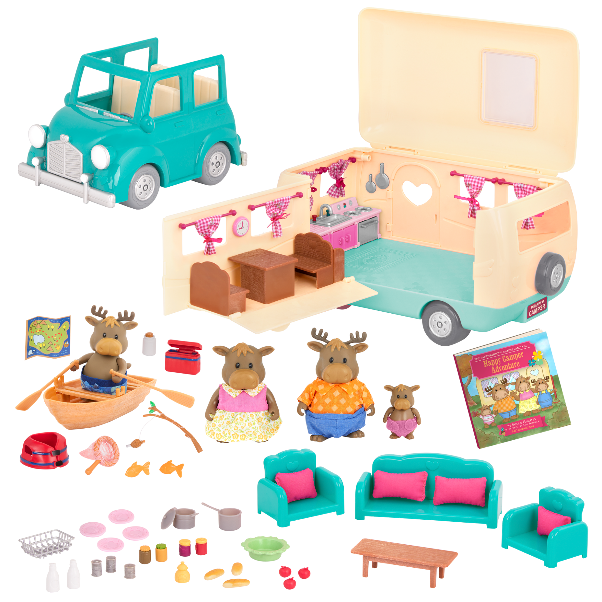 Happy Camper Deluxe Playset | Moose Family and Cars | Li'l