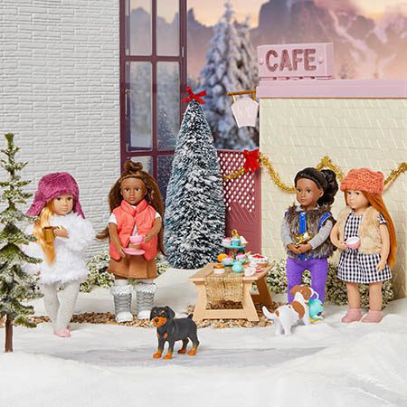 Mini dolls at skating rink.