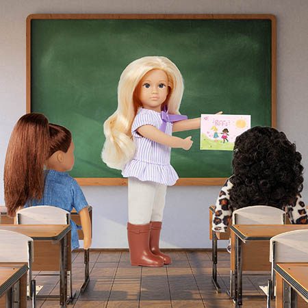 Mini dolls in a classroom.