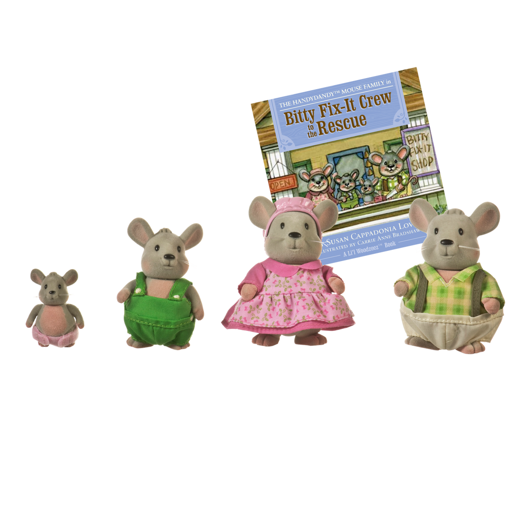 Miniature mouse figurine set with storybook