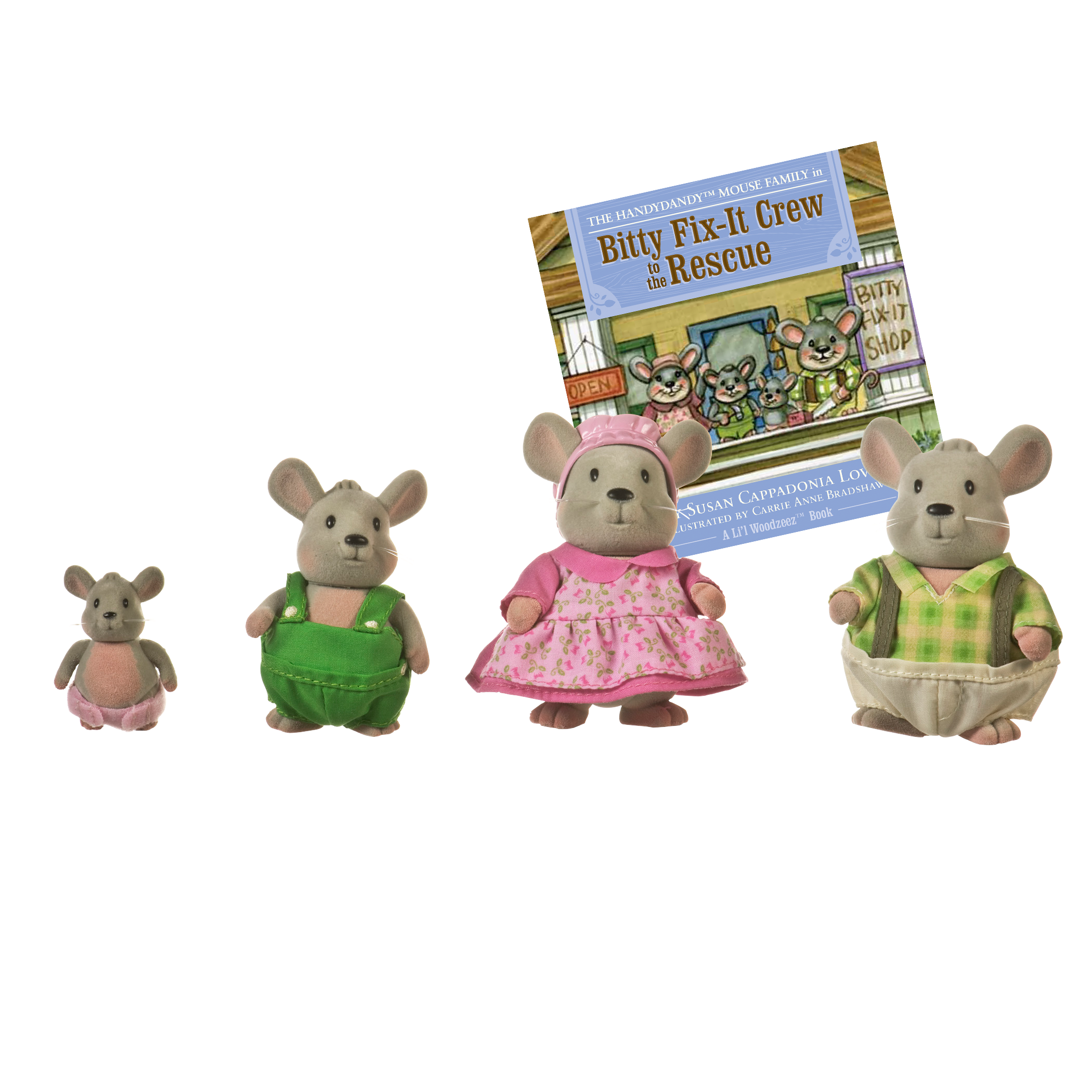 Miniature mouse figurine set with storybook