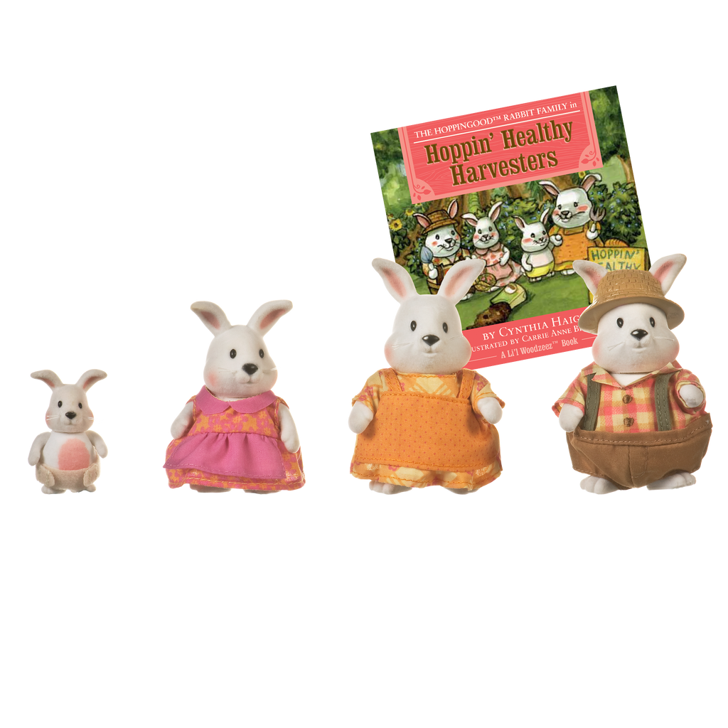 Miniature rabbit figurine set with storybook