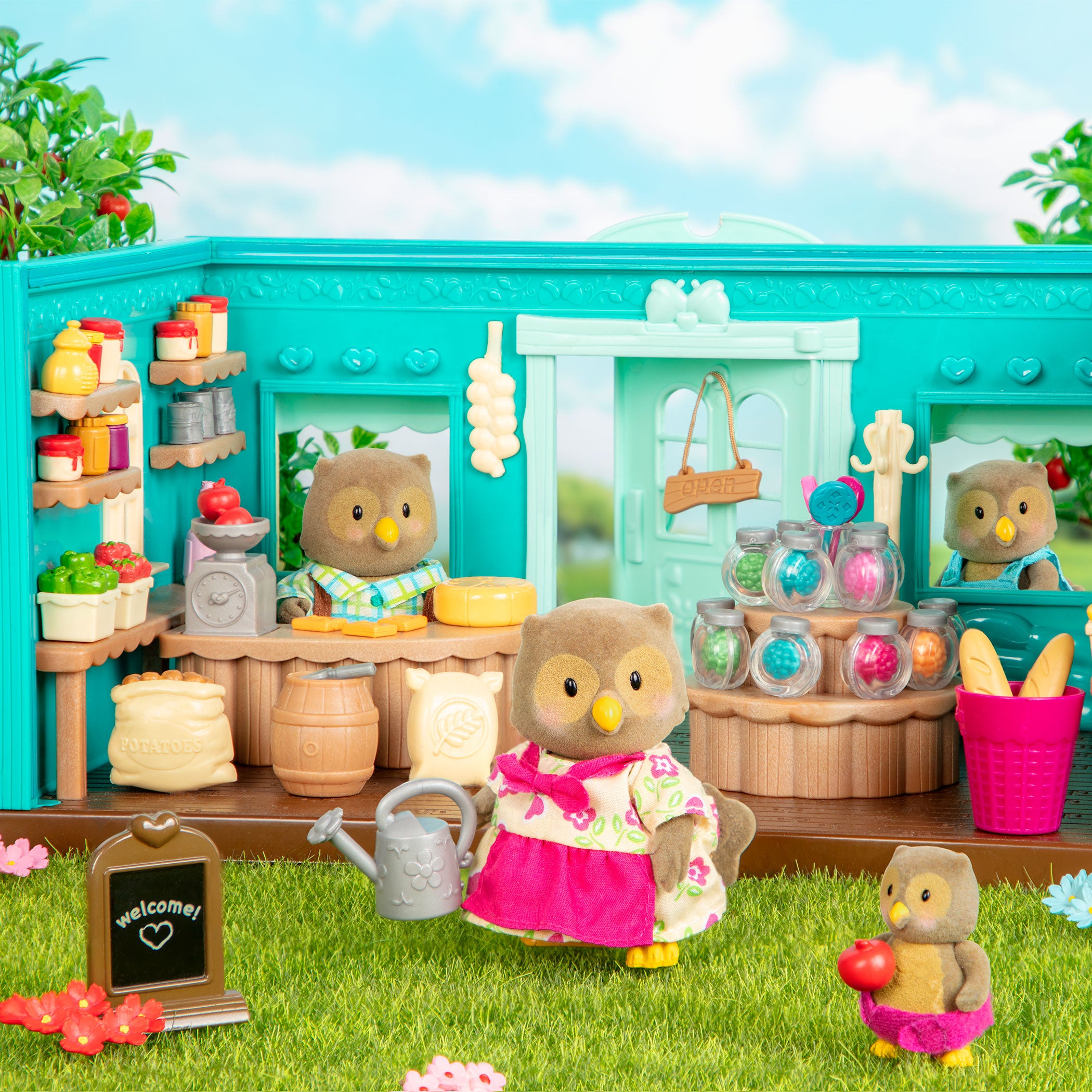 Miniature owl figurine set with storybook