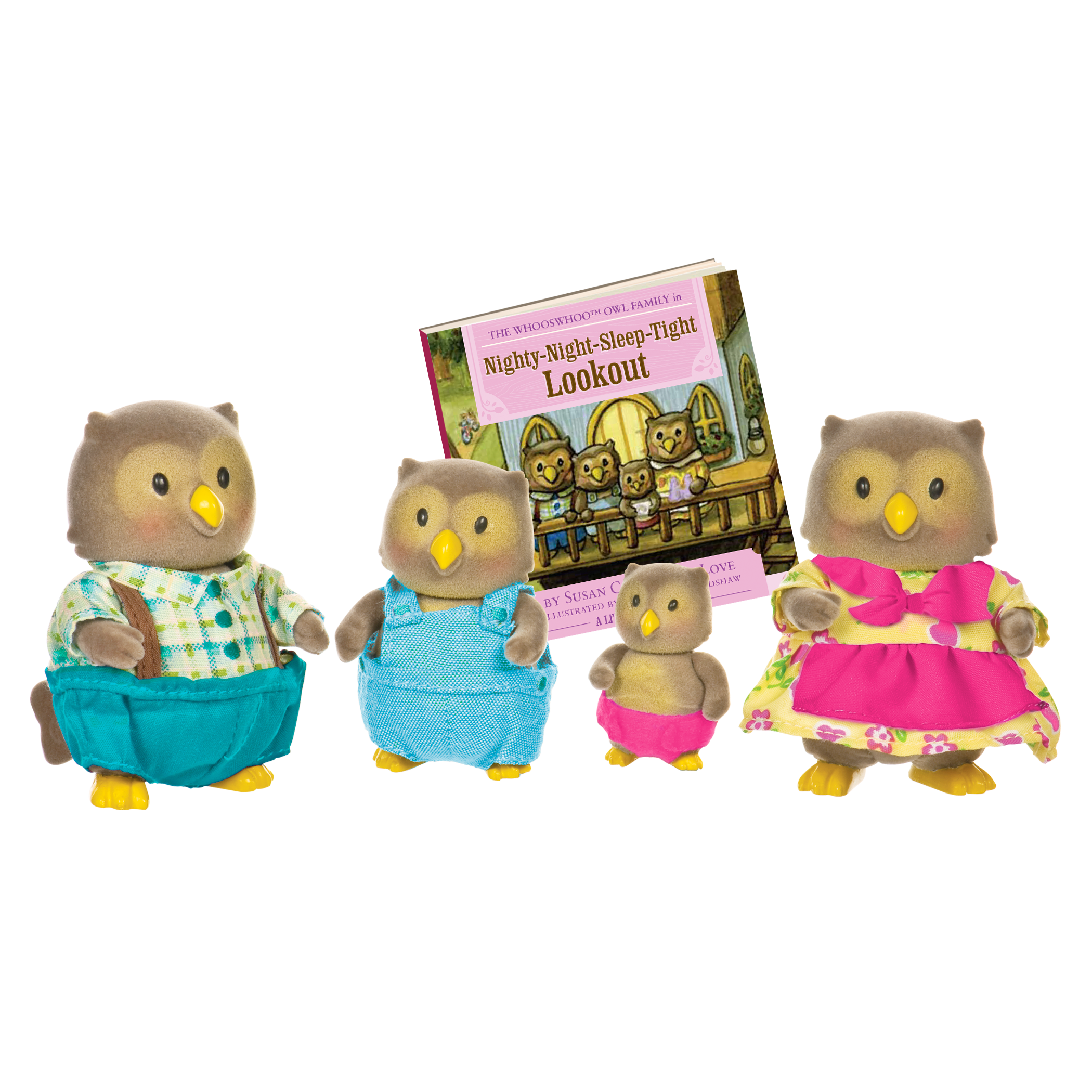 Miniature owl figurine set with storybook