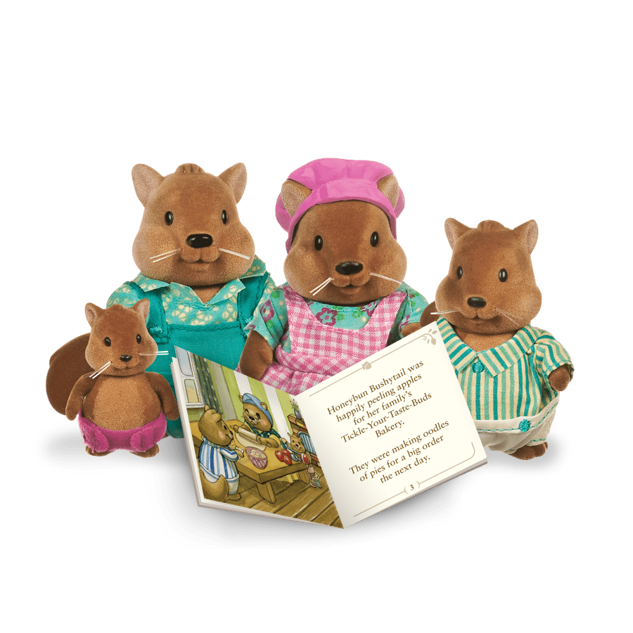 Miniature squirrel figurine set with storybook