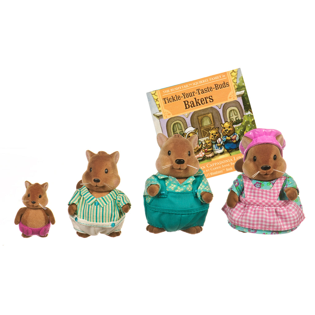 Miniature squirrel figurine set with storybook