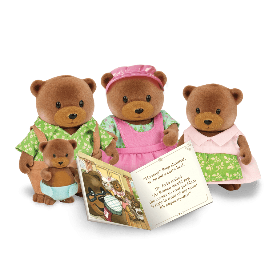 Miniature bear figurine set with storybook
