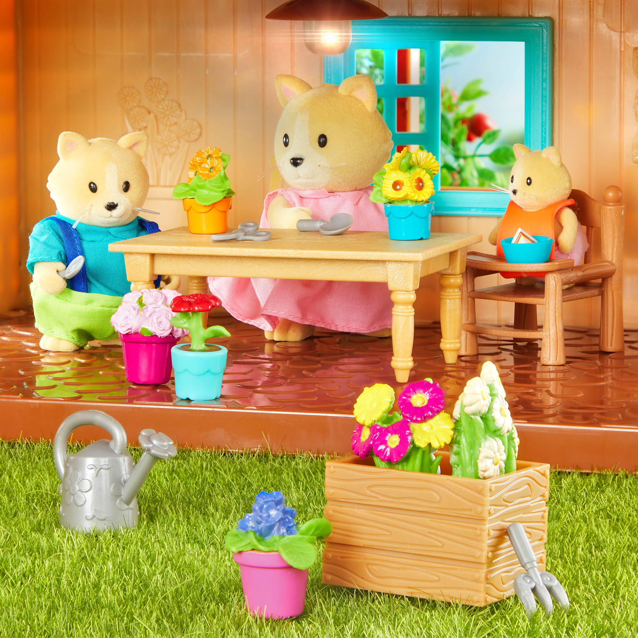 Miniature cat figurine set with storybook