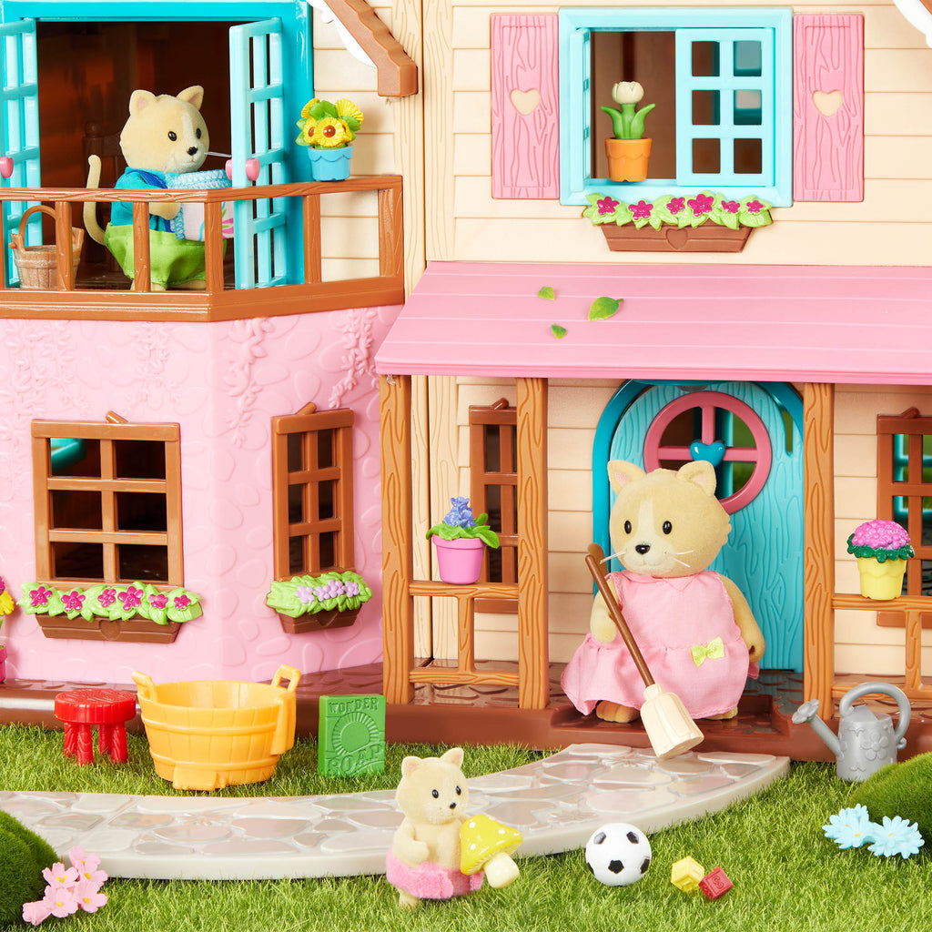 Miniature cat figurine set with storybook