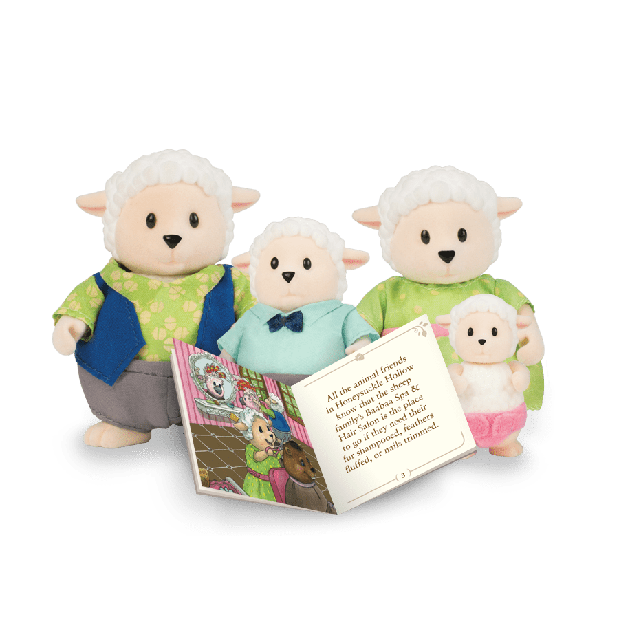 Miniature sheep figurine set with storybook