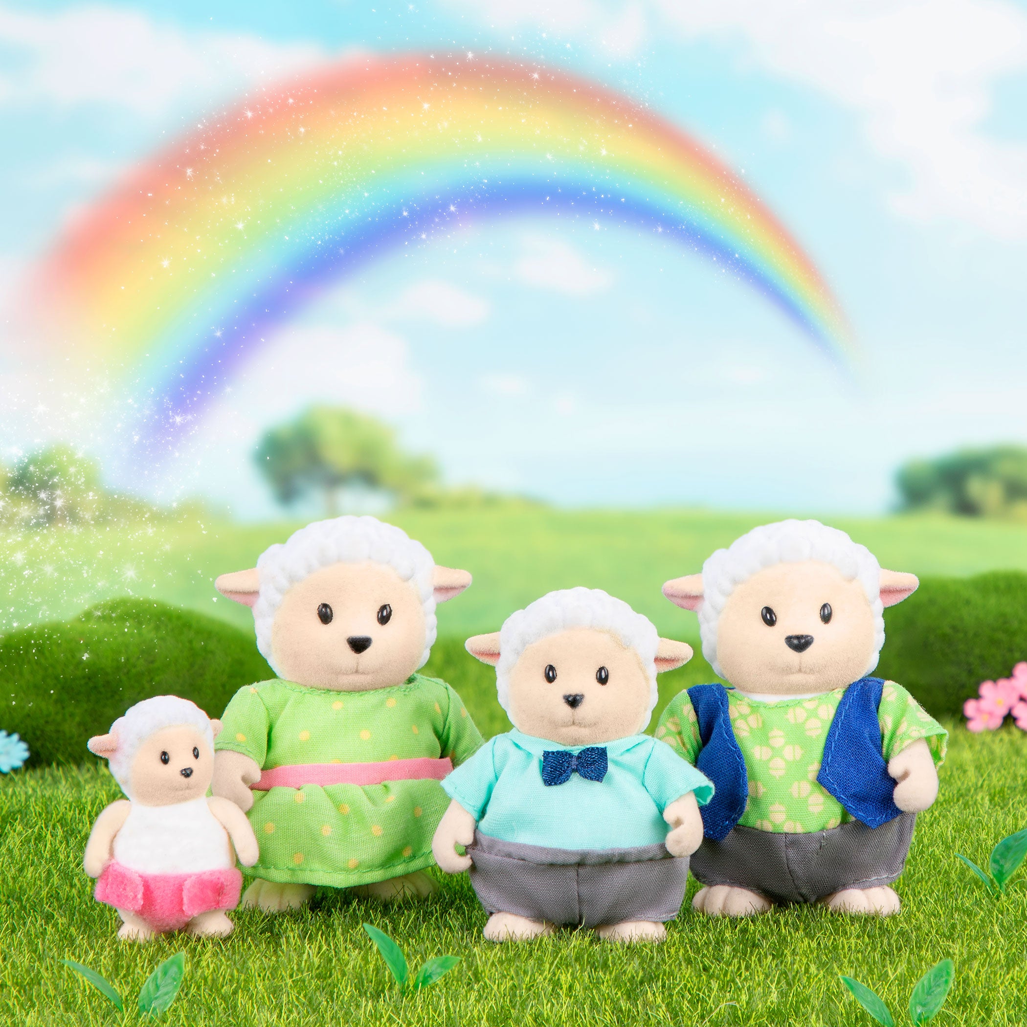 Miniature sheep figurine set with storybook