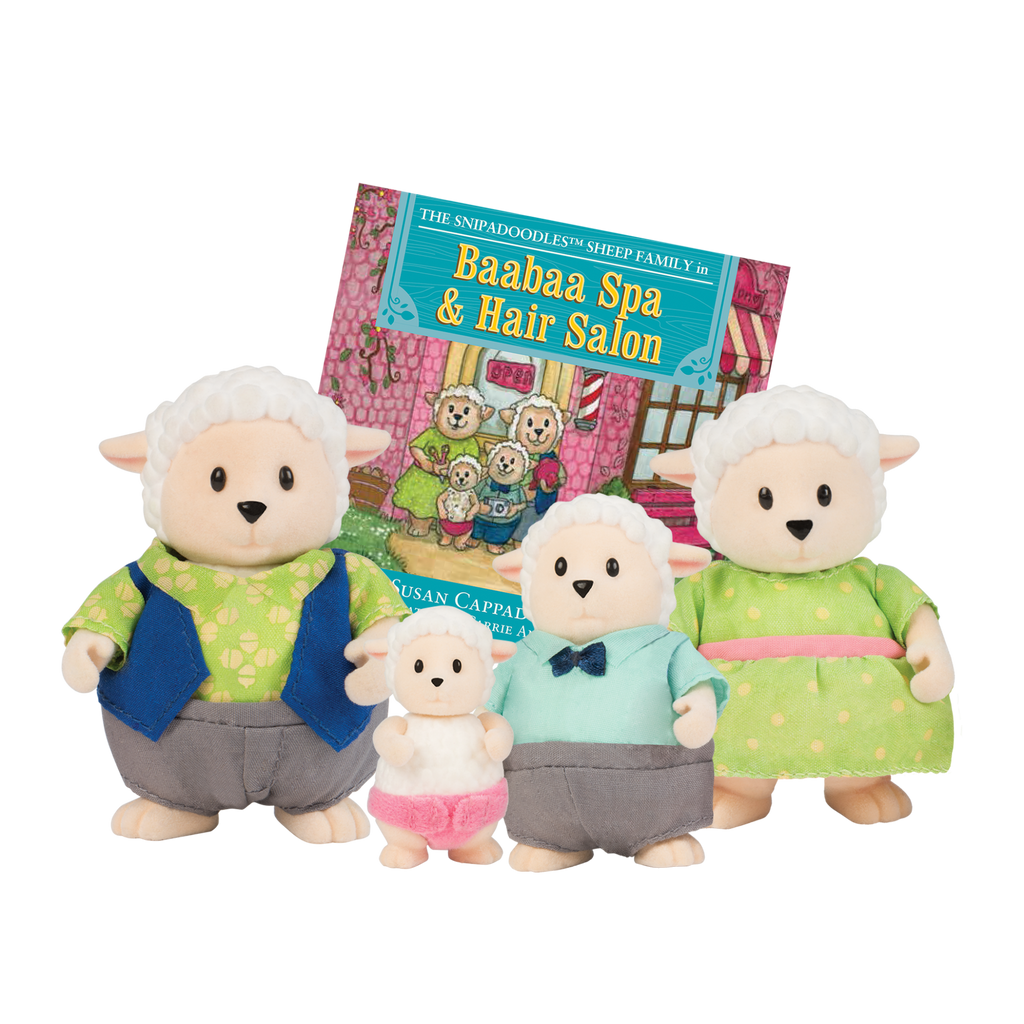 Miniature sheep figurine set with storybook