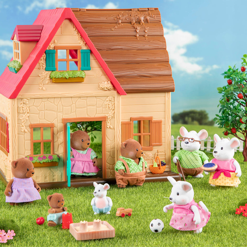 Miniature bear figurine set with storybook