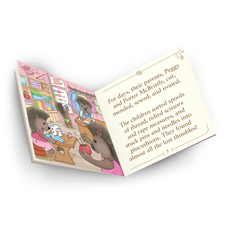 Miniature porcupine figurine set with storybook