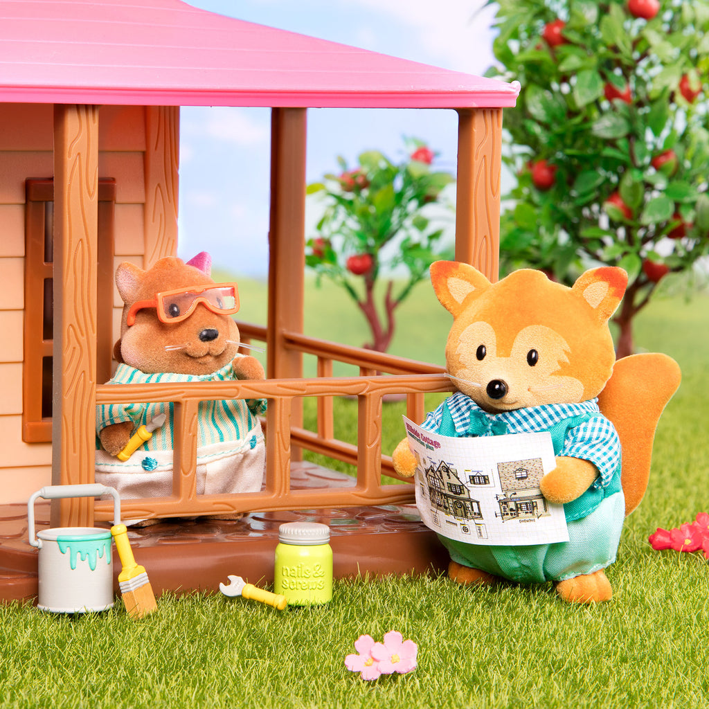 Miniature squirrel figurine set with storybook