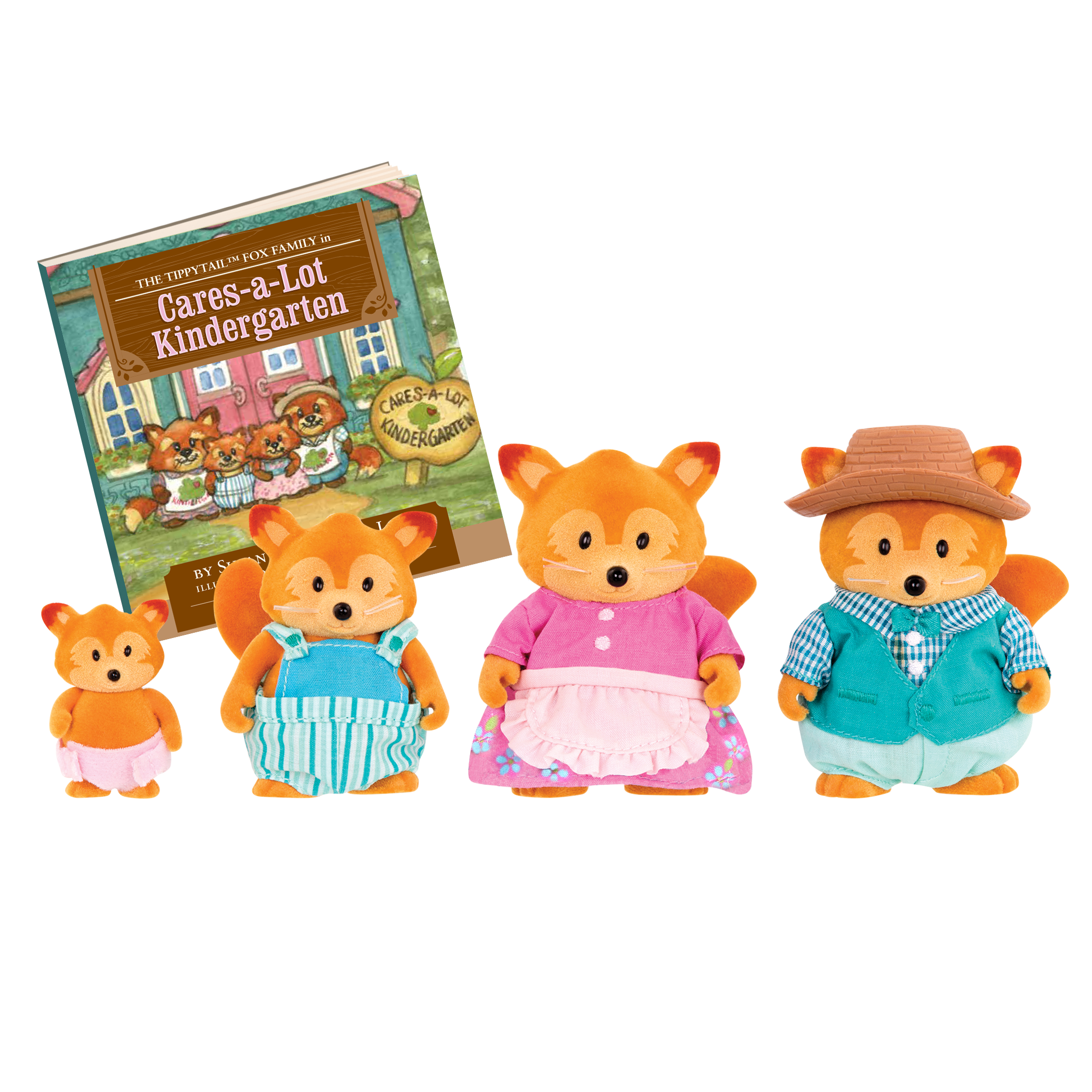 Miniature fox figurine set with storybook