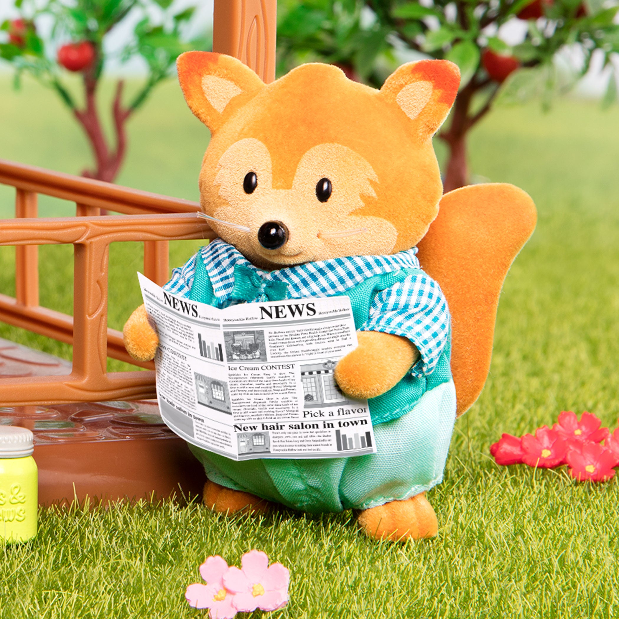 Miniature fox figurine set with storybook