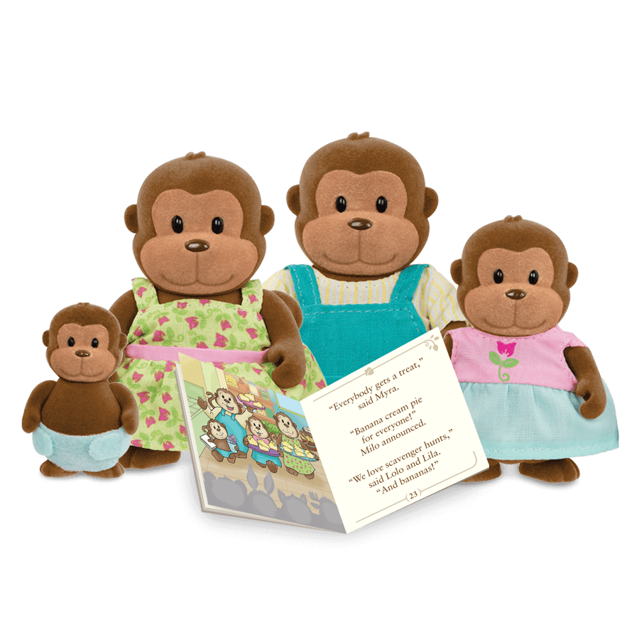 Miniature monkey figurine set with storybook