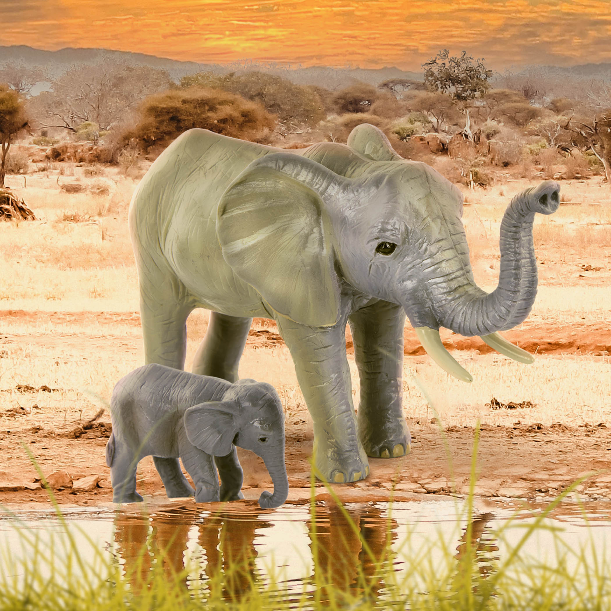 Toy African elephant figurines