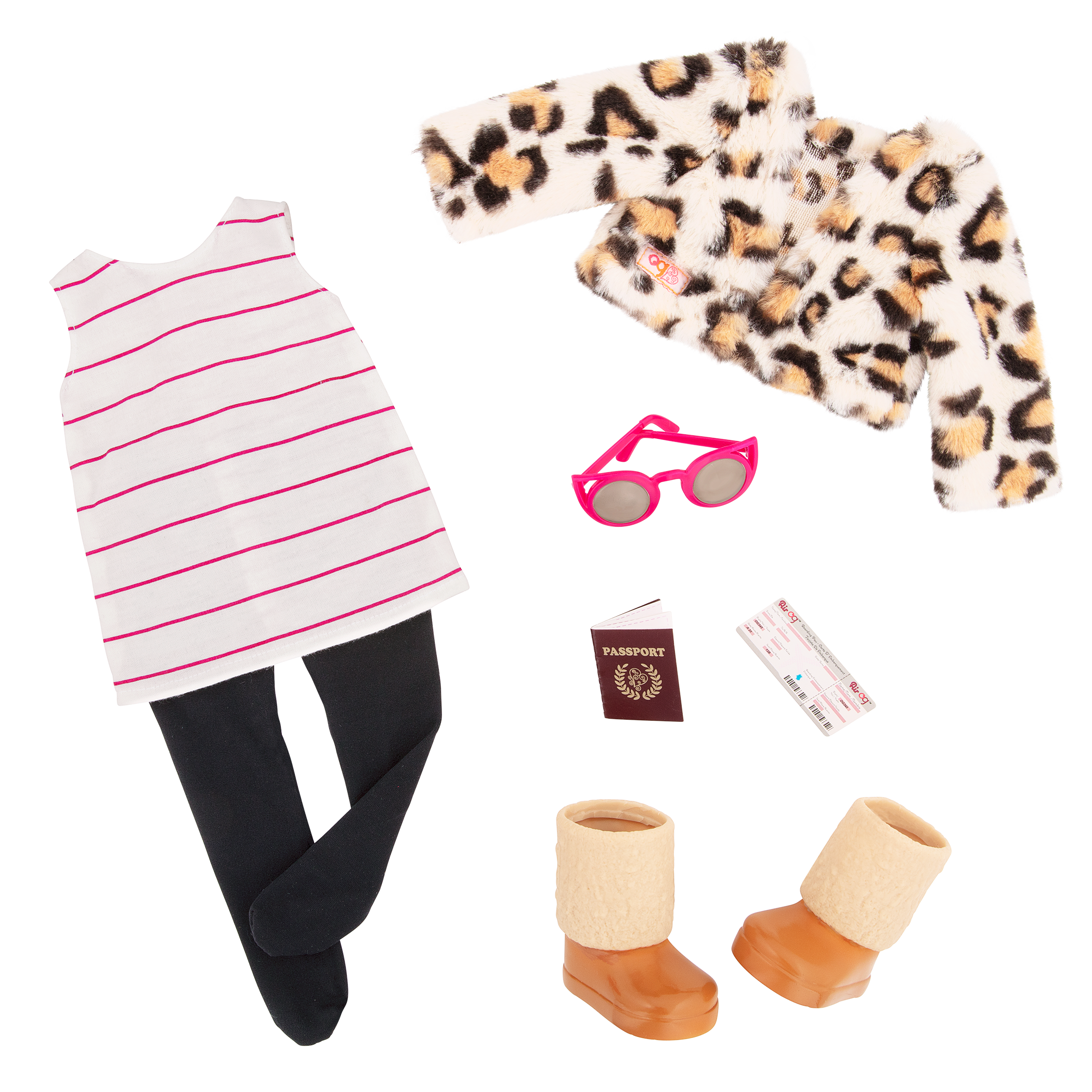 Travel outfit and accessories for 18-inch doll