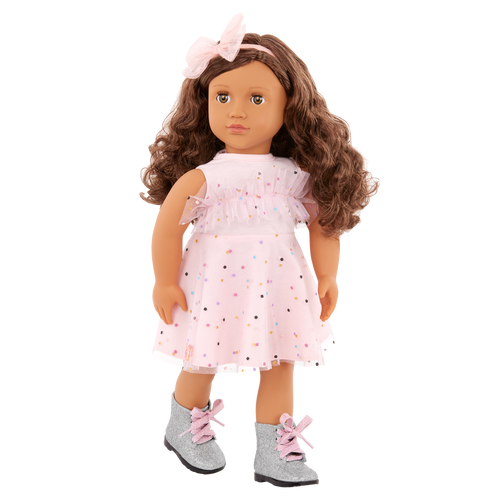 Our Generation Pink & Colorful Outfit for 18" Doll including dress, boots and headband