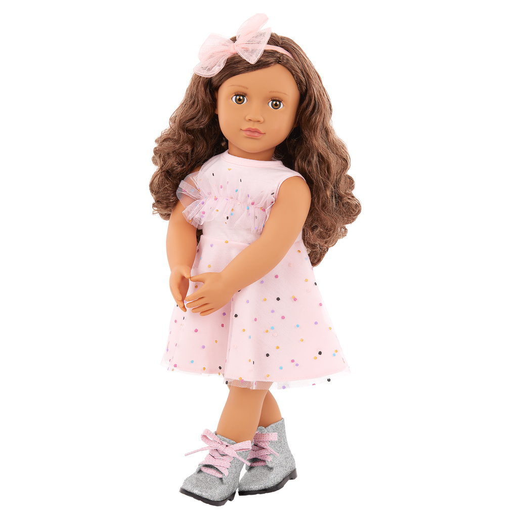 Our Generation Pink & Colorful Outfit for 18" Doll including dress, boots and headband