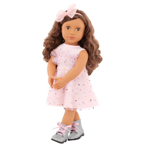 Our Generation Pink & Colorful Outfit for 18" Doll including dress, boots and headband