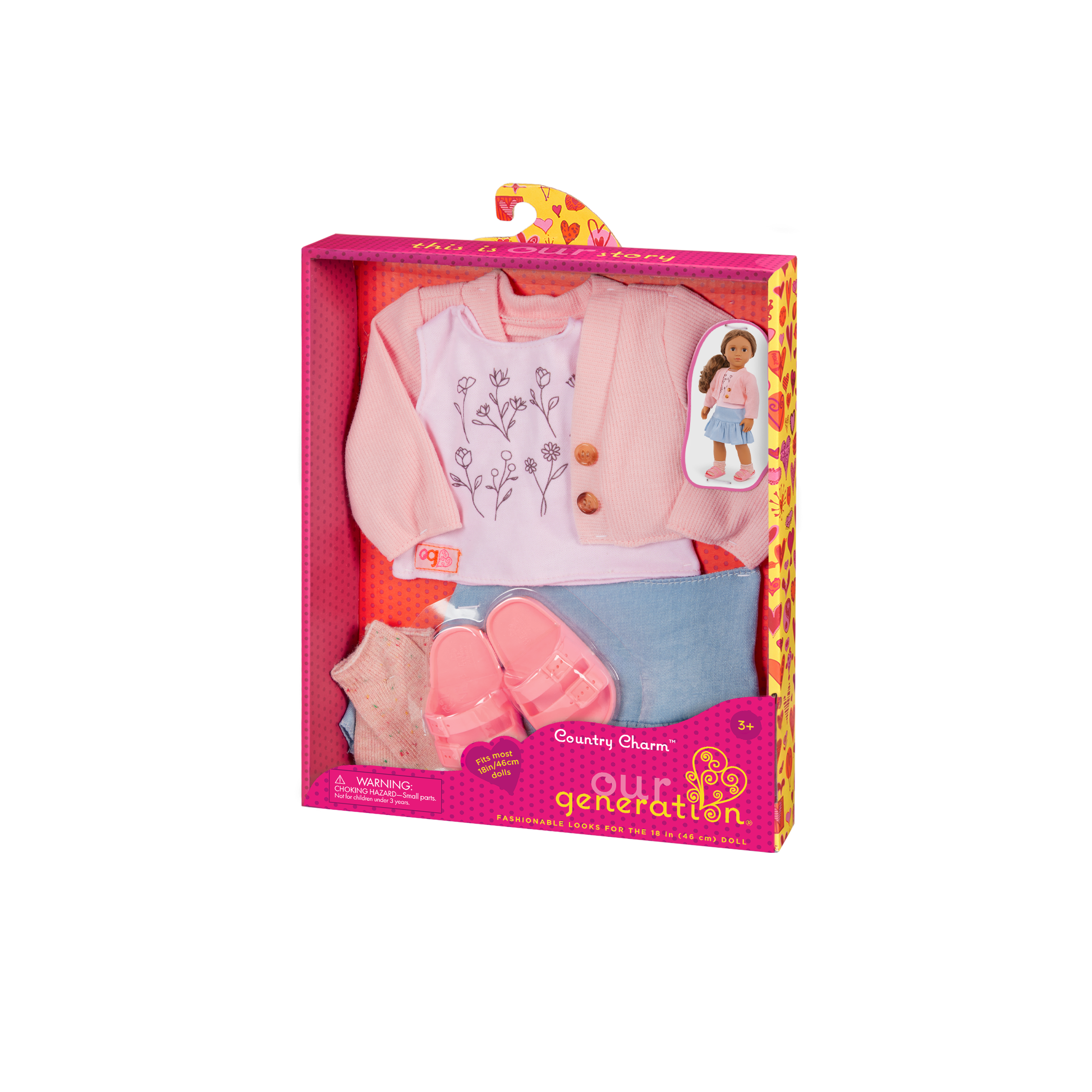 Our Generation Country Charm Outfit for an 18-inch Dolls including a top, skirt, socks and sandals