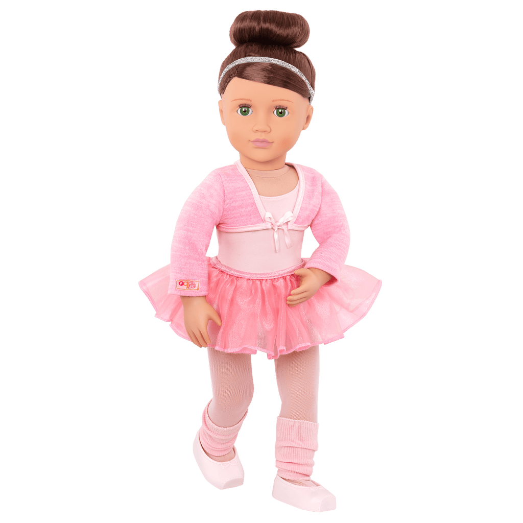 18-inch doll with brown hair, green eyes, ballerina accessories and storybook