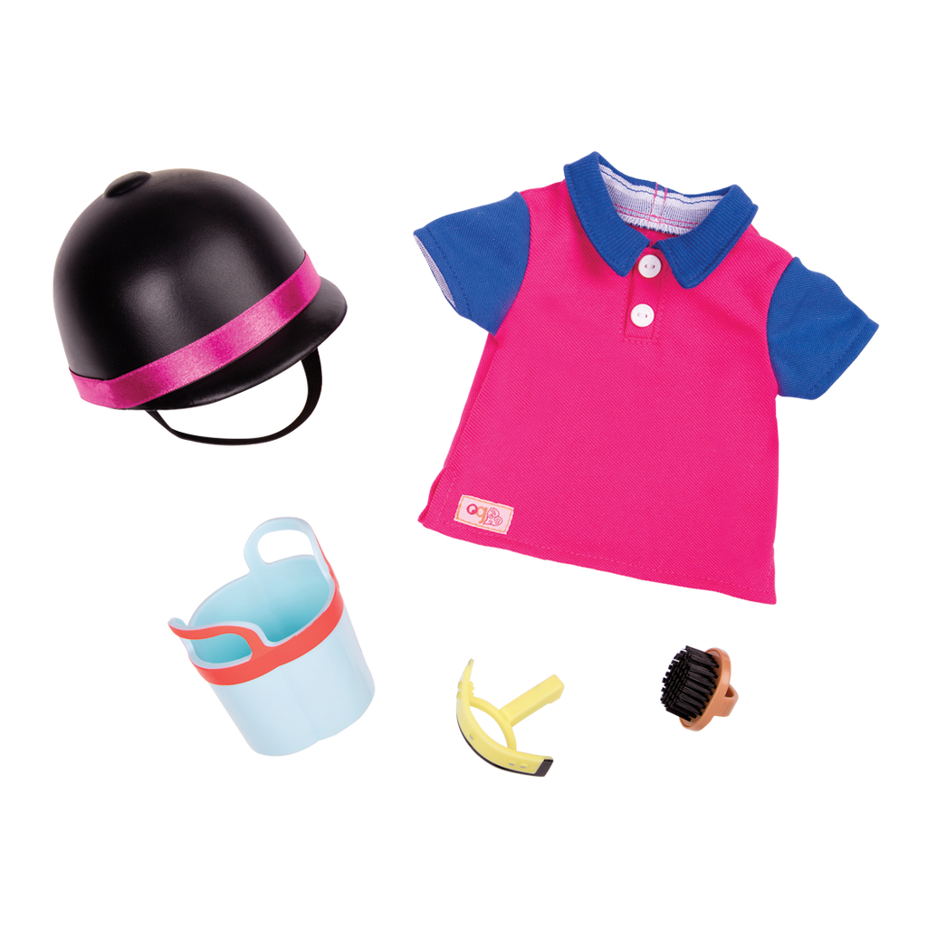 18-inch doll with dark-brown hair, brown eyes, equestrian accessories and storybook