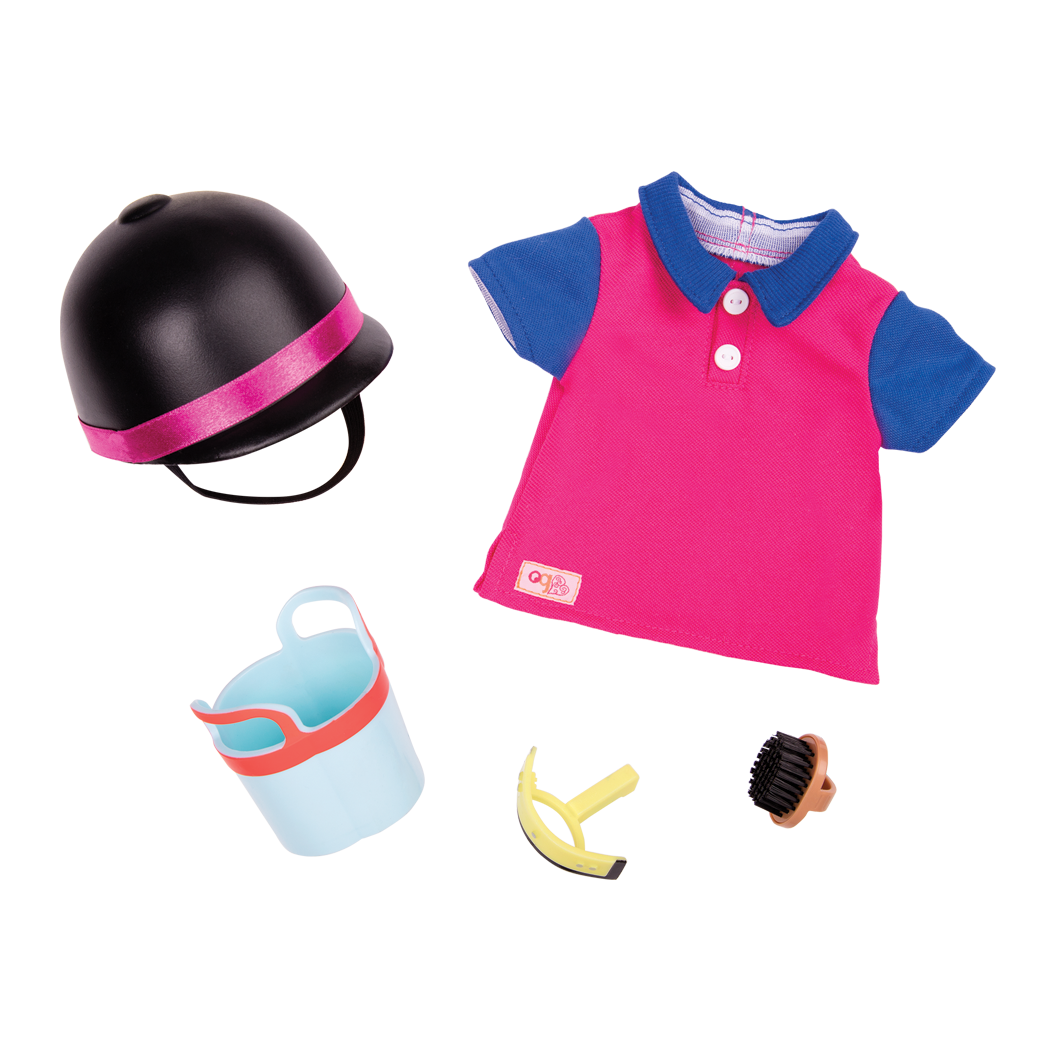 18-inch doll with dark-brown hair, brown eyes, equestrian accessories and storybook