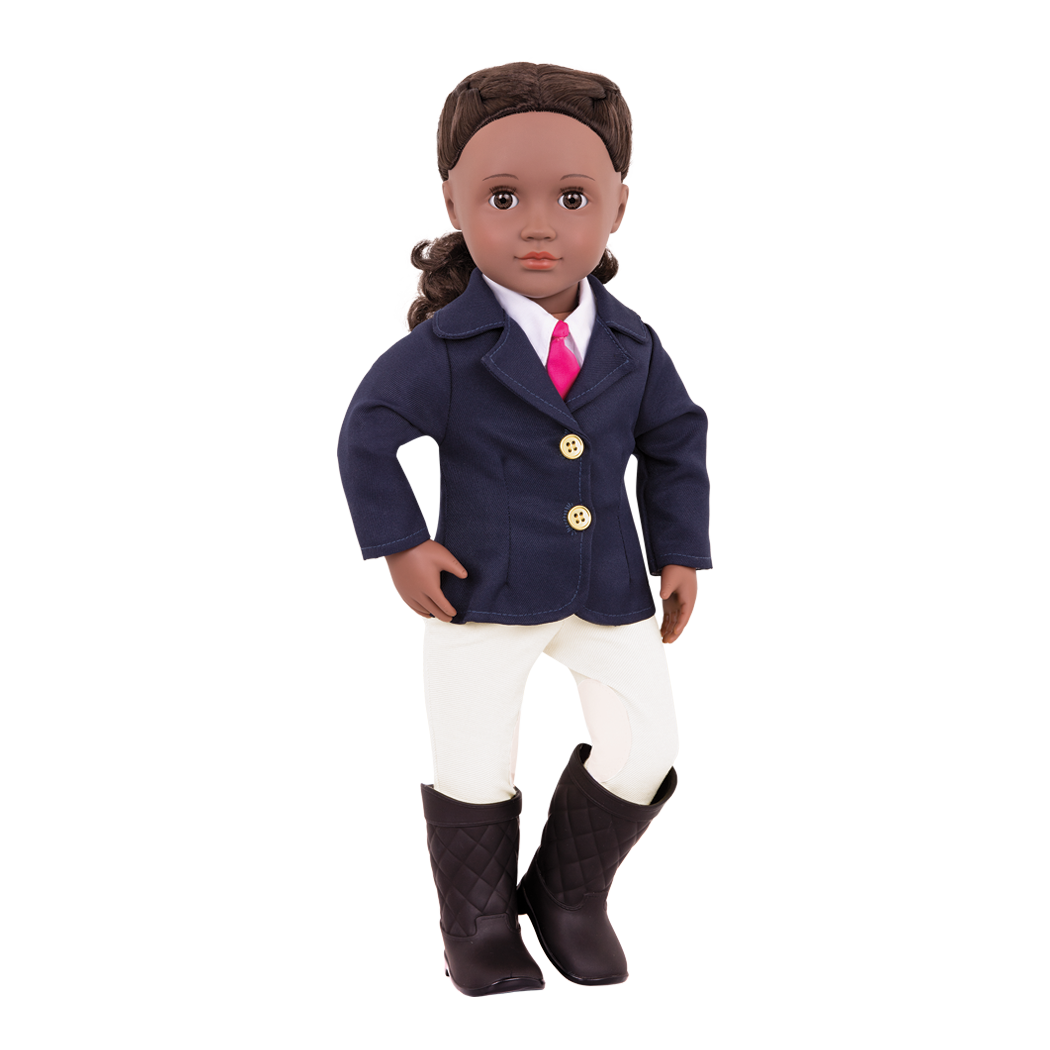 18-inch doll with dark-brown hair, brown eyes, equestrian accessories and storybook