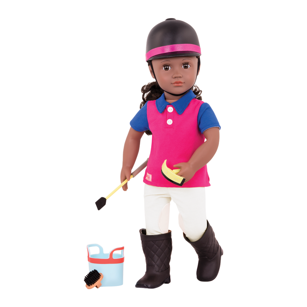 18-inch doll with dark-brown hair, brown eyes, equestrian accessories and storybook