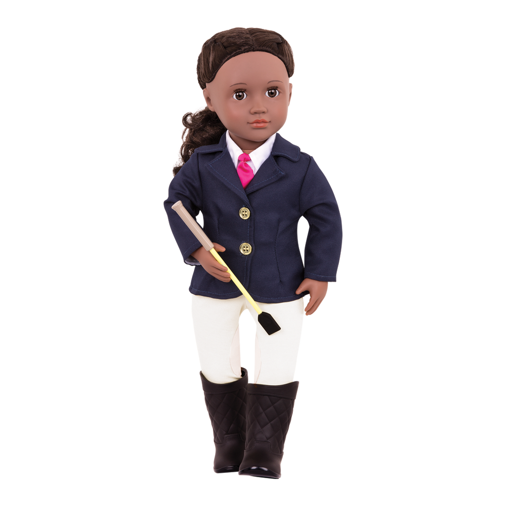 18-inch doll with dark-brown hair, brown eyes, equestrian accessories and storybook