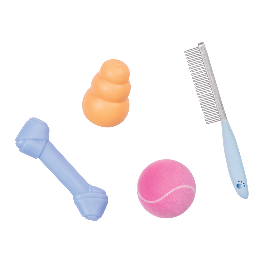 18-inch doll with brown hair and brown eyes walking poodle dog plushie