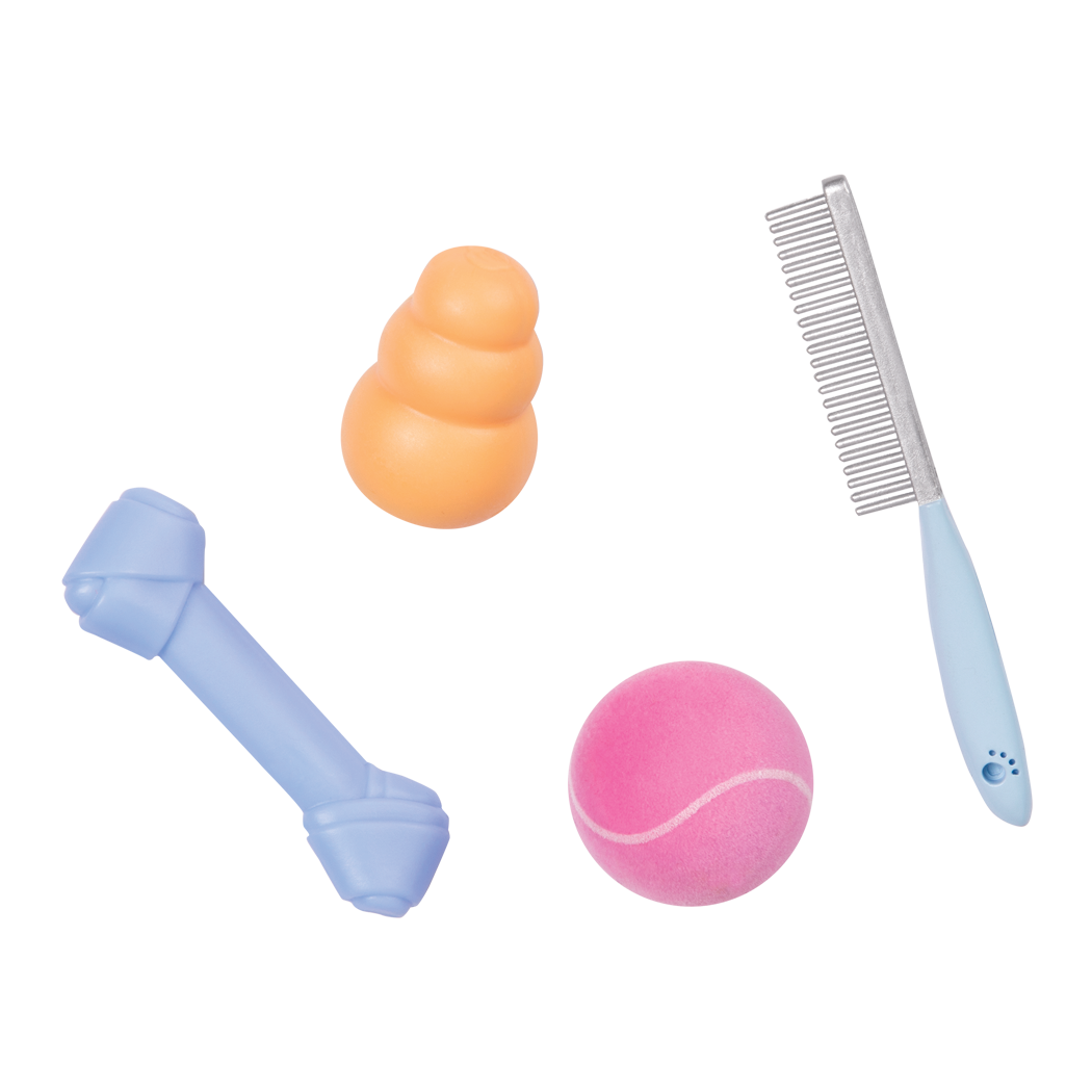 18-inch doll with brown hair and brown eyes walking poodle dog plushie