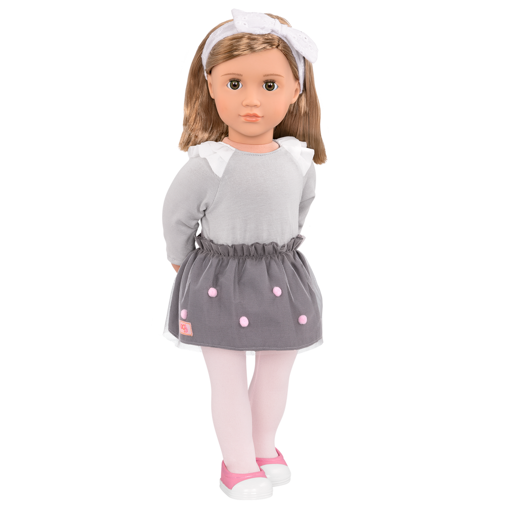 18-inch doll with light-brown hair and green eyes