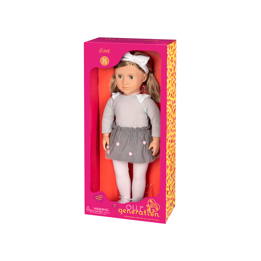 18-inch doll with light-brown hair and green eyes