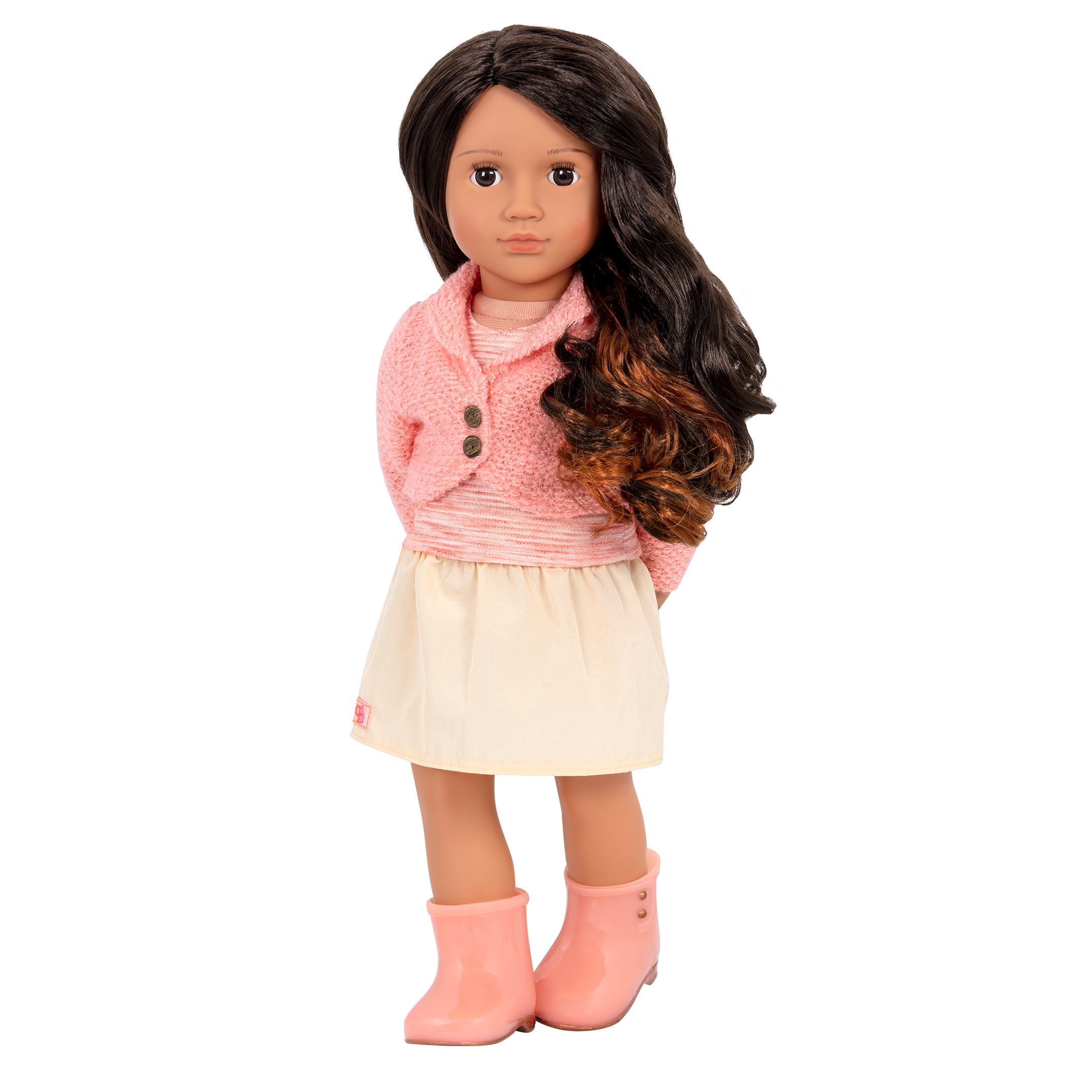 18-inch doll with dark-brown hair, auburn highlights and brown eyes