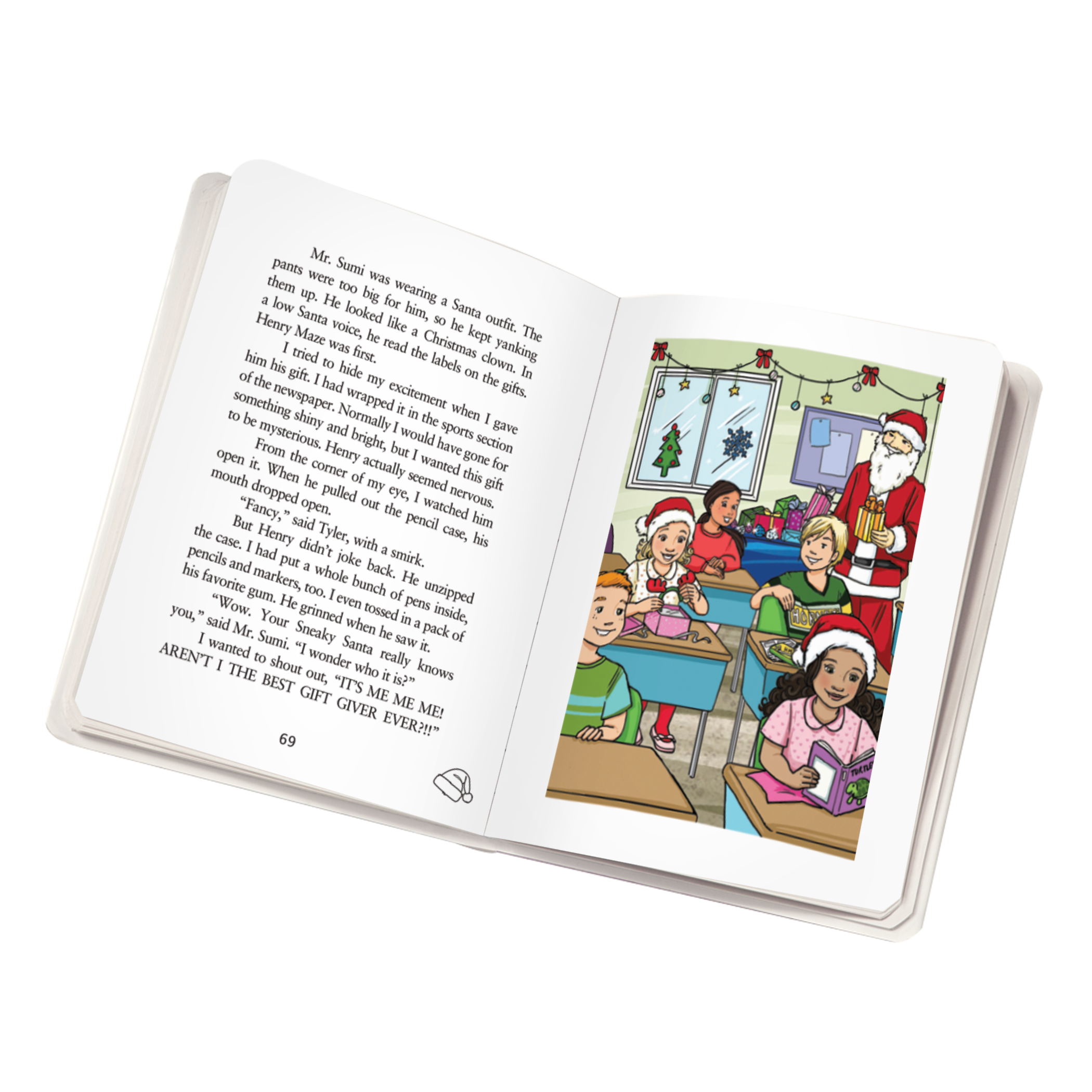 18-inch holiday doll with blonde hair, brown eyes, Christmas accessories and storybook