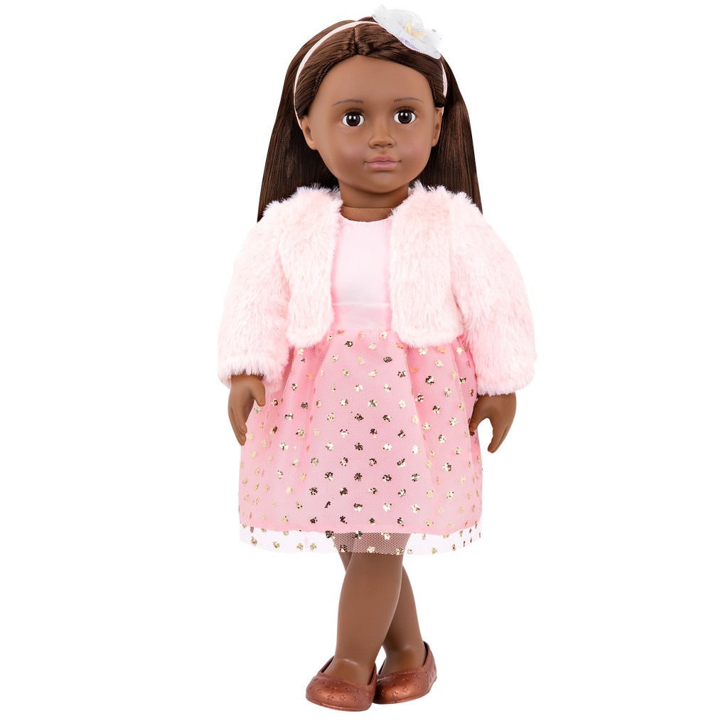 18-inch doll with dark-brown hair and brown eyes