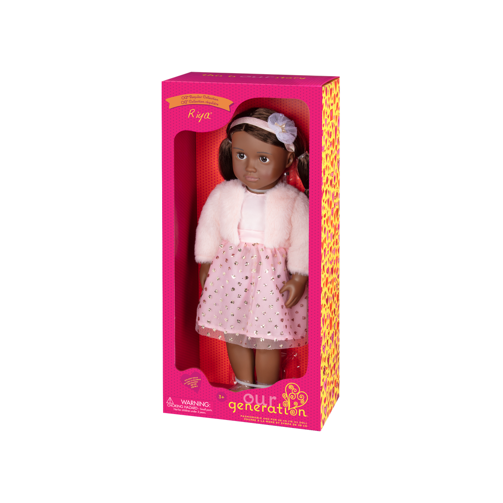 18-inch doll with dark-brown hair and brown eyes