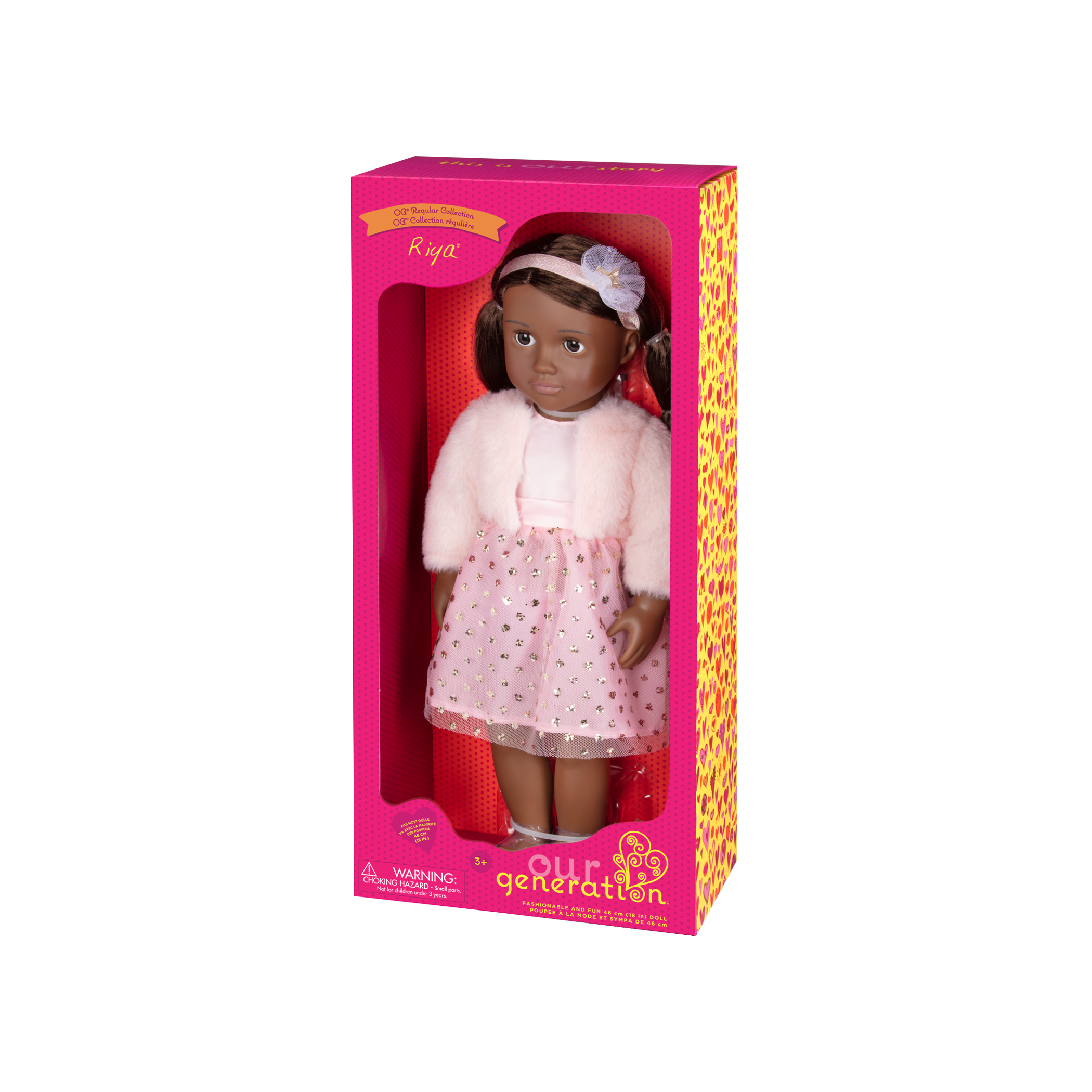 18-inch doll with dark-brown hair and brown eyes