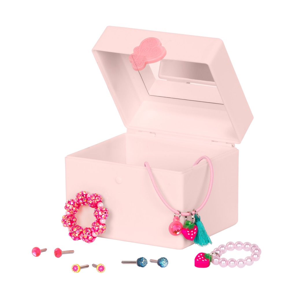 18-inch doll with blonde hair, pale blue eyes, jewelry and box