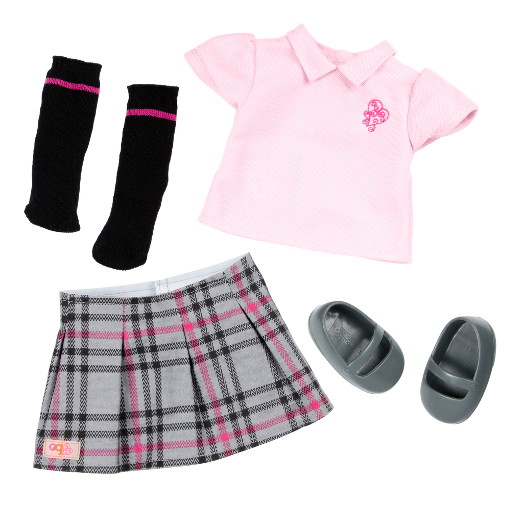 18-inch doll with blonde hair, blue eyes, school accessories and storybook