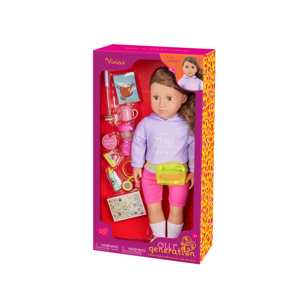 Our Generation 18-inch Doll Vivian with camping accessories