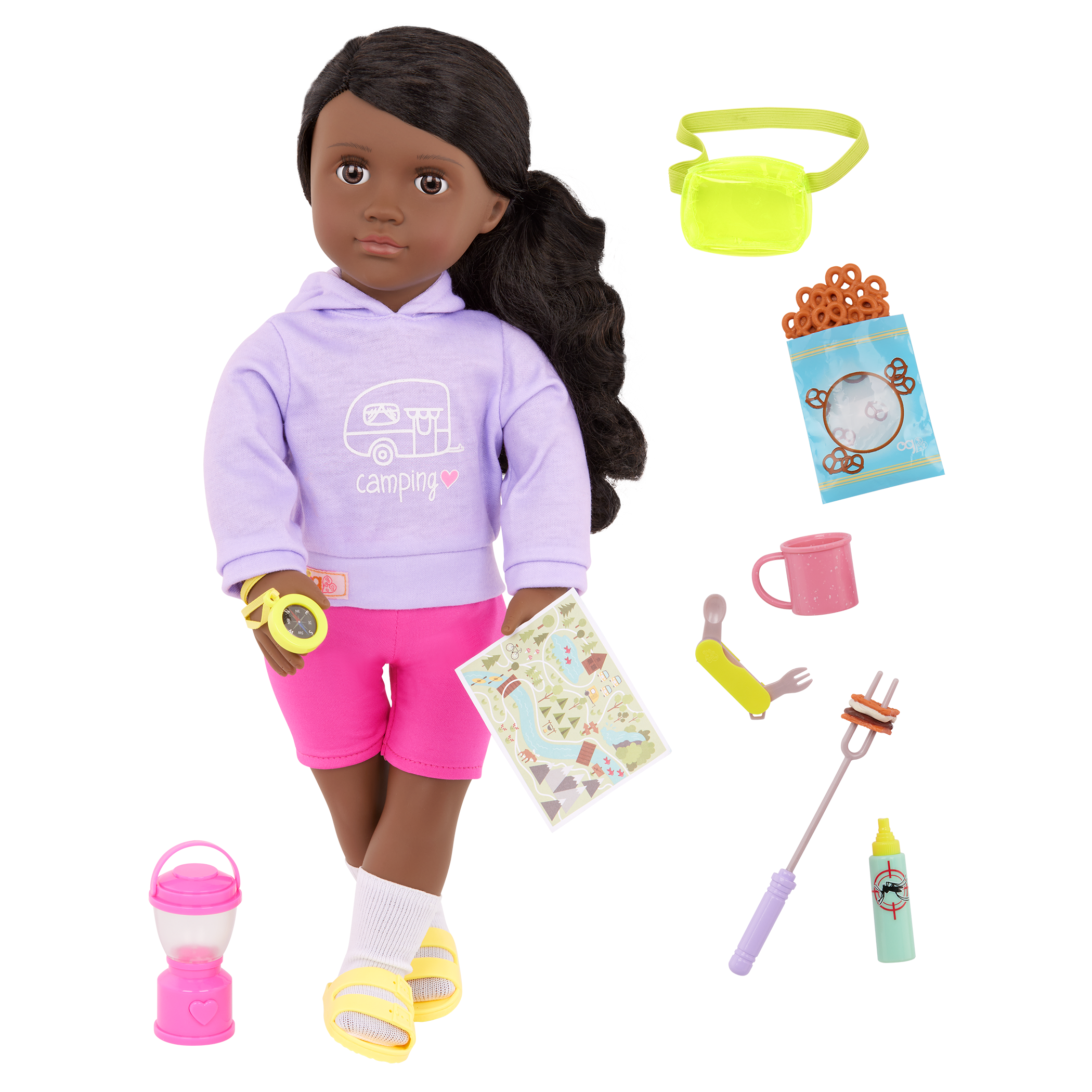 Our Generation 18-inch Doll Elissa with camping accessories