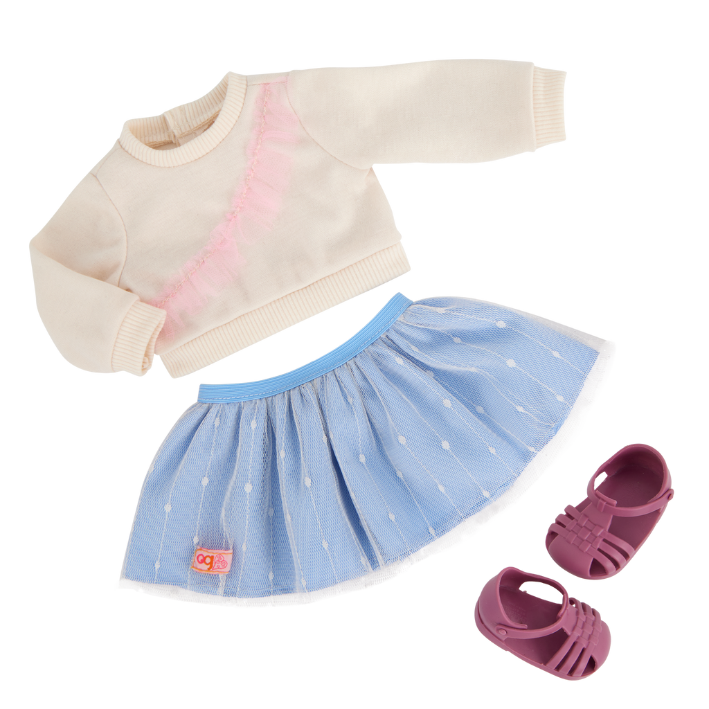 Our Generation 18" Doll Mindy, her Pet Cat Pepper and cat accessories