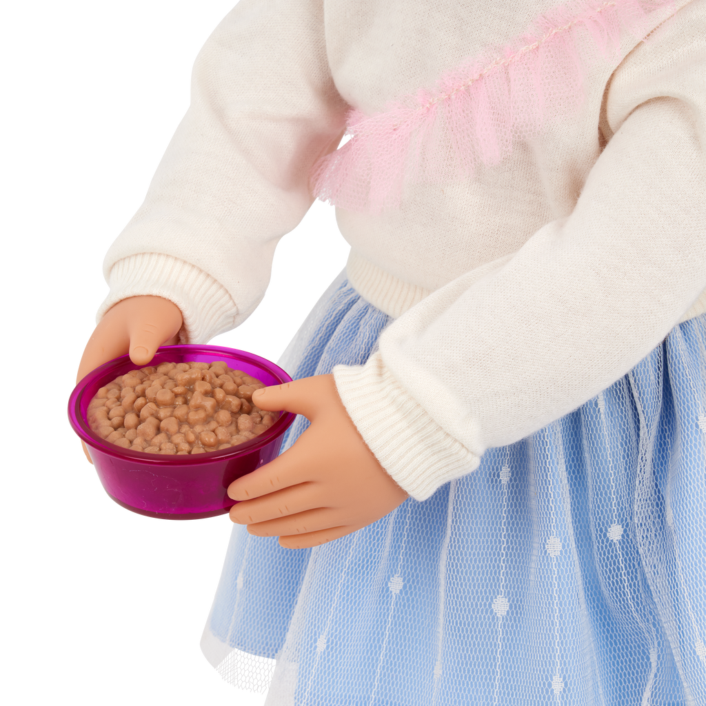 Our Generation 18" Doll Mindy, her Pet Cat Pepper and cat accessories