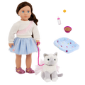 Our Generation 18" Doll Mindy, her Pet Cat Pepper and cat accessories